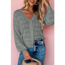 Gray Lightweight Buttoned Front Crochet Cardigan