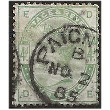 1883 SG192 4d Dull Green Fine Used PAIGNTON CDS, good colour “DE”