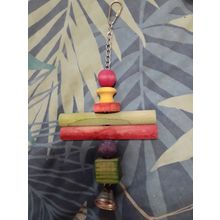 Bird wooden cage toy on metal chain 30cm long all moving wooden bits