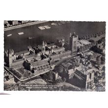 HOUSES OF PARLIAMENT from the air.. vintage unused postcard real photo =