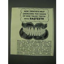 1963 Fasteeth Powder Ad - Overcome the Shock of new False Teeth