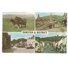 DUNSTER & DISTRICT, SOMERSET. multiview used vintage postcard 1973 postmark =