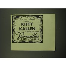 1949 Versailles Club Ad - Nick and Arnold present Kitty Kallen at Dinner