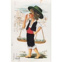 Spanish Malaga Fish Female Vendor Real Silk Clothes Postcard
