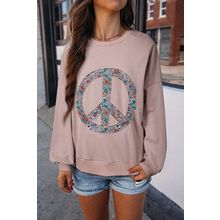Goat Floral Peace Symbol Drop Shoulder Sweatshirt