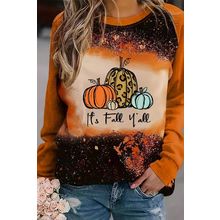 Gold Flame It's Fall Yall Halloween Pumpkin Graphic Bleached Top