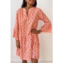 Orange Floral Print Flounce Sleeve Buttoned Front Mini Dress