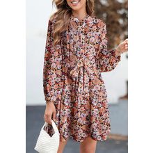 Multicolour Floral Print Long Sleeve Pleated Detail Bleted Mini Dress