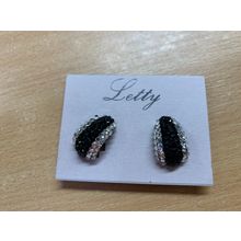 NEW LETTY'S BLACK & CLEAR SWAROVSKI CRYSTALS CLIP ON EARRINGS 23g 2.25cm (P3)