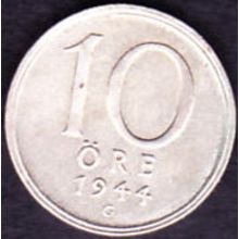 1944 Sweden 10 Ore Silver Coin