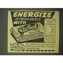 1947 VitaSert Vitamin Chocolate Bar Ad - Energize