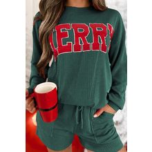 Evergreen Corded MERRY Graphic Long Sleeve Top and Shorts Set