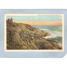 Rhode Island Bock Island Lighthouse Postcard South East Light & Cliffs~885