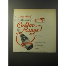 1953 Mumm's Cordon Rouge Champagne Ad - To say Happy Birthday.. c'est Mumm's