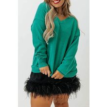 Green Plus Size Drop Shoulder V Neck Sweater