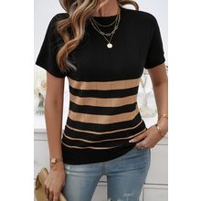 Black Striped Crew Neck Sweater T-shirt