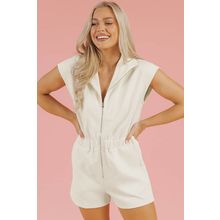 Jet Stream Textured Zipped Front V Neck Collared Casual Romper