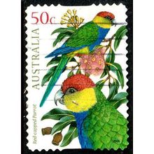 Australia 2005 Australian Birds 50c Used P&S Stamp #5 Red-Capped Parrot