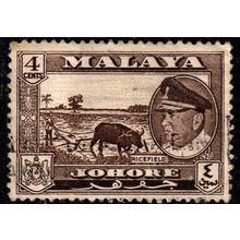 Malaya Johore 1960 Sultan Ibrahim Ricefield 4c Used Stamp