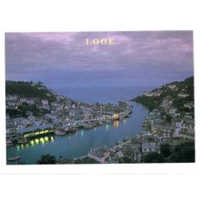 EAST AND WEST LOOE BY NIGHT, CORNWALL unused postcard John Hinde =