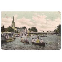 ON THE THAMES AT MARLOW, BUCKINGHAMSHIRE used vintage postcard 1907 postmark =