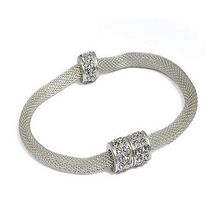 Mesh Strap Bracelets w/ Rhinestone Rings - Silver - BR-MCB150-5SV