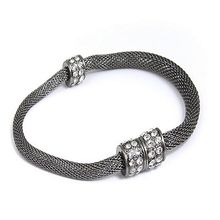 Mesh Strap Bracelets w/ Rhinestone Rings - Hematite - BR-MCB150-5HM