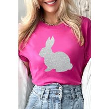 Rose Red Glitter Easter Bunny Graphic Crew Neck Tee