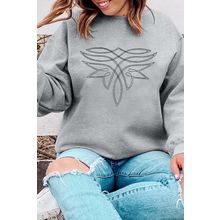 Gray Western Pattern Embroidered Drop Shoulder Pullover Top