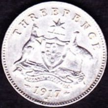 1917 M Australia 1 Threepence Silver Coin