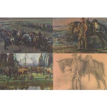 Alfred Munnings 4x WW2 Horse Canada Military Painting Postcard s