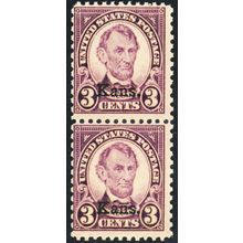 661, Mint NH 3¢ Pair Kansas Overprint CV $70.00 - Stuart Katz