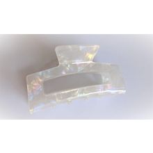 Pearly white iridescent rectangle marbled hair claw clip