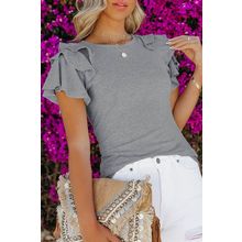 Gray Plain Tiered Ruffled Short Sleeve T Shirt