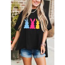 Black Bunny Graphic Drop Shoulder Hi Low Casual Tee