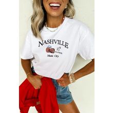 White Guitar NASHVILLE Music City Print Crewneck Tee