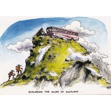 Scotland Old Peoples Bus Dangling On Rock Climber Scottish Comic Humour Postcard