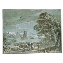 Claude Lorrain Coast View With A Battle On A Bridge Painting Postcard