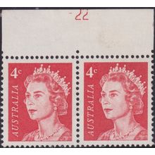 Australia 1966 4c Red Pair with Plate Number 22