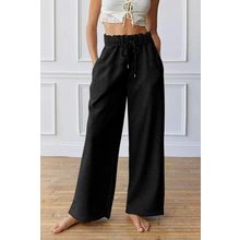 Black Elastic High Waist Drawstring Sweatpants