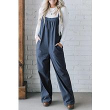Real Teal Solid Pocketed Loose Fit Corduroy Overall