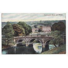 Chatsworth House and Bridge Derbyshire Woodbury Series Postcard 763