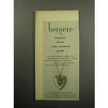 1957 Bergere Jewelry Ad - Romantic heart with cultured pearl