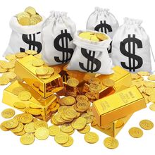 Liliful 100 Pirate Gold Coins, 6 Fake Gold Bar with 6 Canvas Money Bags Replica