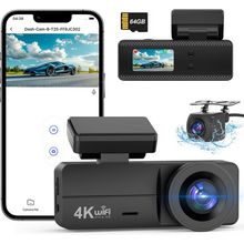 4K Dash Cam Front and Rear, Wifi Dash Cam with 64GB Card, 4K+1080P Dash Camera f