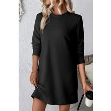 Black Solid Color Textured Long Sleeve Shift Dress