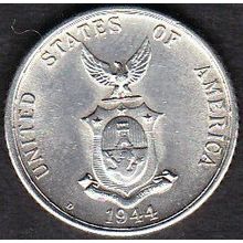 1944 D Philippines 20 Centavos Silver Coin