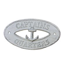 Pack Of 2] Whitewashed Cast Iron Captains Quarters with Anchor Sign 8"