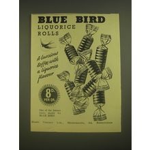 1955 Blue Bird Liquorice Rolls Ad - A luscious toffee with a liquorice flavour