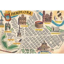 Pamplona Map Spain Bullfighting Church River Postcard